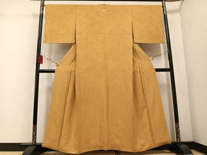 平和屋着物●上質な色無地 風景樹林地紋 飴色 正絹 逸品 AABD4785ph