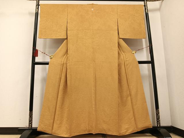 平和屋着物●上質な色無地 風景樹林地紋 飴色 正絹 逸品 AABD4785ph