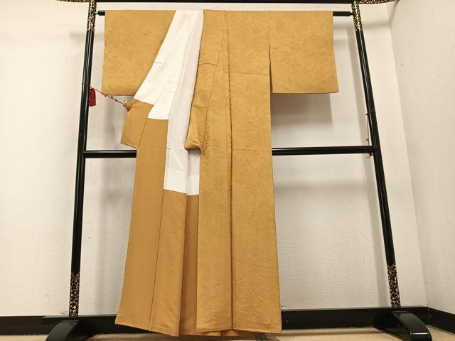 平和屋着物●上質な色無地 風景樹林地紋 飴色 正絹 逸品 AABD4785ph