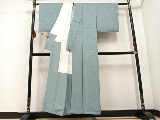平和屋着物●上質な色無地　花唐草地紋　湊鼠色　正絹　逸品　AABD4786ph