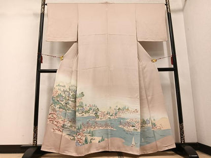 平和屋着物●豪華色留袖　友禅　浜松風景文　暈し染め　正絹　逸品　AABD4791ph