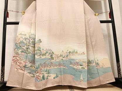 平和屋着物●豪華色留袖　友禅　浜松風景文　暈し染め　正絹　逸品　AABD4791ph