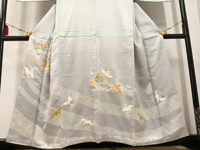 平和屋着物●豪華色留袖　駒刺繍　群れ鶴　金彩　正絹　逸品　AABD4792ph