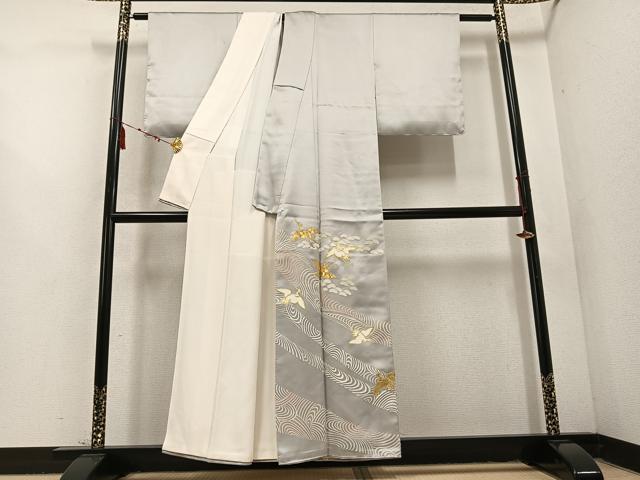 平和屋着物●豪華色留袖　駒刺繍　群れ鶴　金彩　正絹　逸品　AABD4792ph