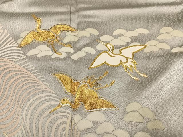 平和屋着物●豪華色留袖　駒刺繍　群れ鶴　金彩　正絹　逸品　AABD4792ph