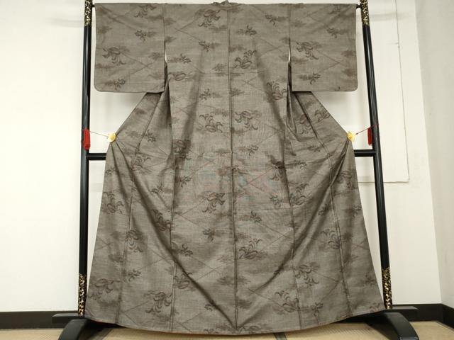 平和屋着物●本場大島紬　泥染め　カタス9マルキ　枝葉文　正絹　逸品　未使用　AABD4939cs