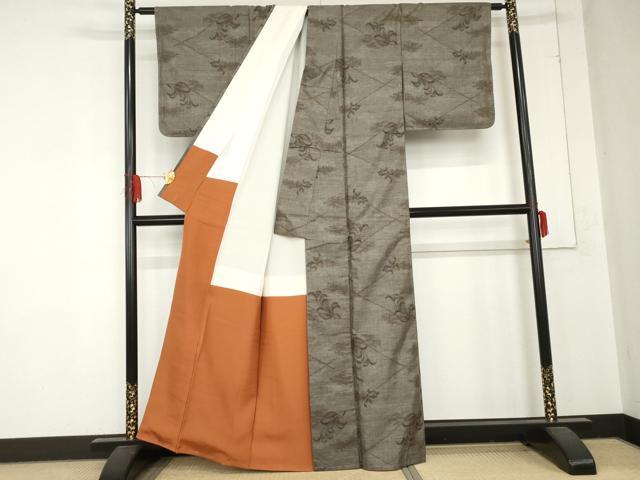 平和屋着物●本場大島紬　泥染め　カタス9マルキ　枝葉文　正絹　逸品　未使用　AABD4939cs