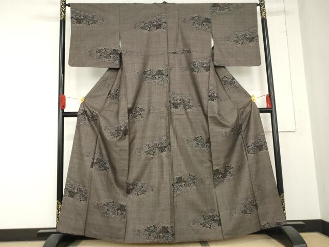 平和屋着物●本場大島紬　泥染め　カタス7マルキ　雪輪重ね風景文　正絹　逸品　未使用　AABF4238cs 本場大島紬 着物 着尺 反物 正絹 大島紬 7マルキ カタス式 泥染め