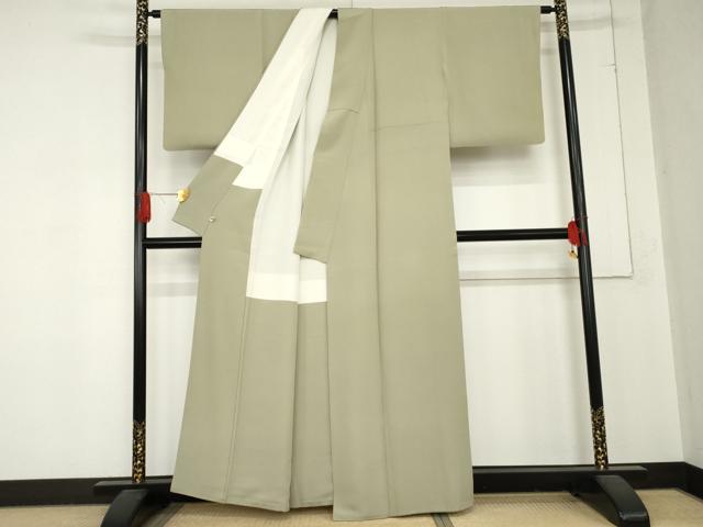 平和屋着物●上質な色無地　山葵色　正絹　逸品　AABD4965cs