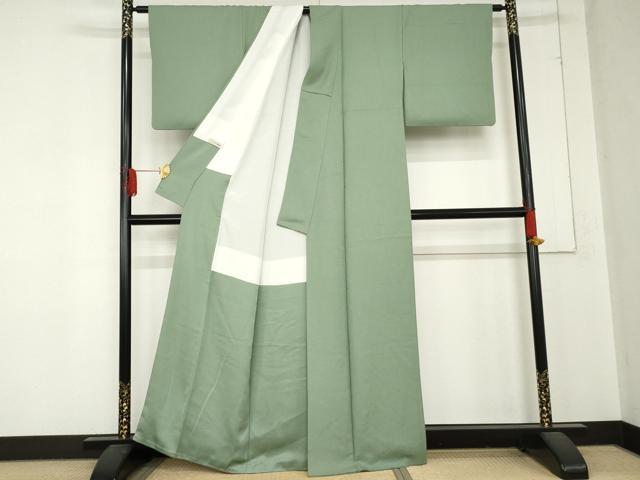 平和屋着物○本草木染作家 圓啓 色無地 花尽くし地紋 薄青色