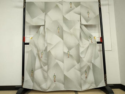 平和屋着物●上質な小紋 手描き 器物文 暈し染め 金銀彩 正絹 逸品 AABD4978cs