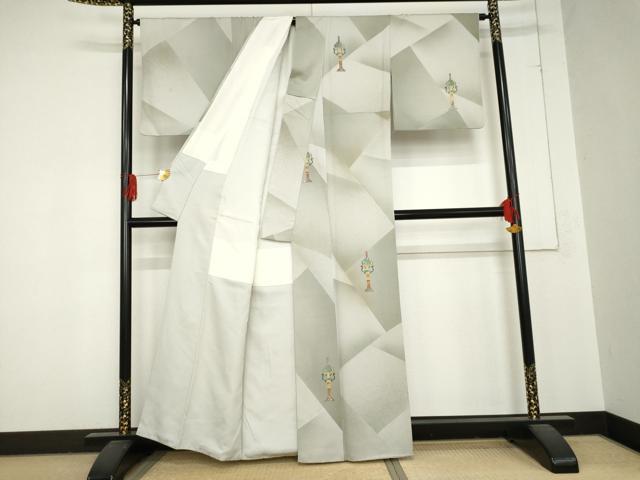 平和屋着物●上質な小紋 手描き 器物文 暈し染め 金銀彩 正絹 逸品 AABD4978cs