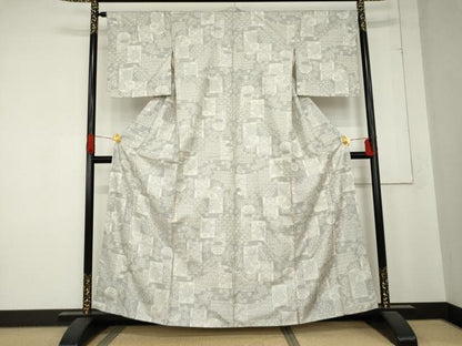 平和屋着物●上質な紬　吉祥色紙花唐草文　正絹　逸品　AABD5000cs