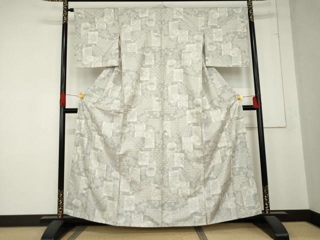 平和屋着物●上質な紬　吉祥色紙花唐草文　正絹　逸品　AABD5000cs