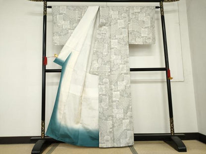 平和屋着物●上質な紬　吉祥色紙花唐草文　正絹　逸品　AABD5000cs