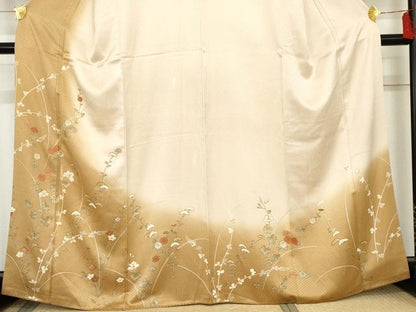 平和屋着物●訪問着 手描き 駒刺繍 枝花文 暈し染め 正絹 逸品 AABD5020cs