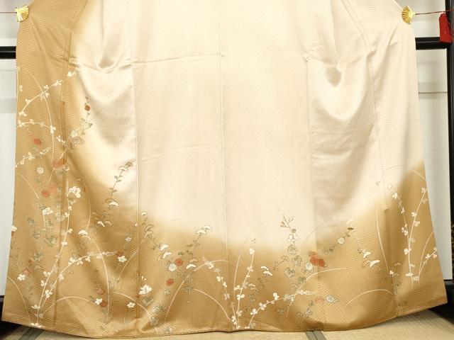 平和屋着物●訪問着 手描き 駒刺繍 枝花文 暈し染め 正絹 逸品 AABD5020cs