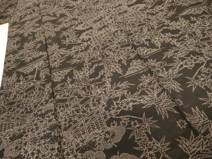 平和屋着物●本場大島紬　泥染め　一元7マルキ　流水風景文　正絹　逸品　AABD5024cs