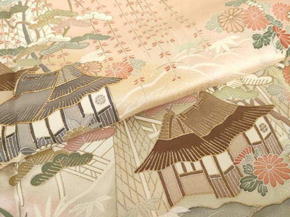 平和屋着物●訪問着 駒刺繍 風景笠松花文 暈し染め 金彩 正絹 逸品 AABD5025cs