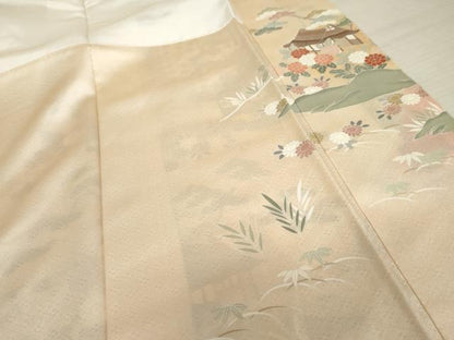 平和屋着物●訪問着 駒刺繍 風景笠松花文 暈し染め 金彩 正絹 逸品 AABD5025cs