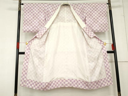 平和屋着物●長襦袢 無双仕立て 市松花文 正絹 逸品 AABD5030cs
