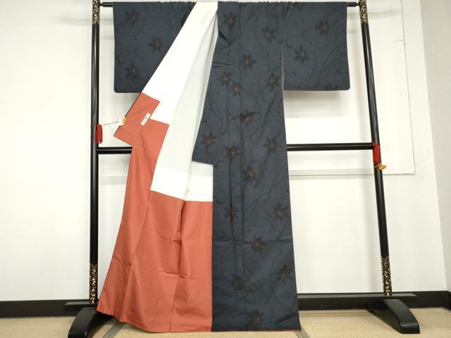 平和屋着物●本場大島紬 一元7マルキ 花唐草文 正絹 逸品 AABD5033cs