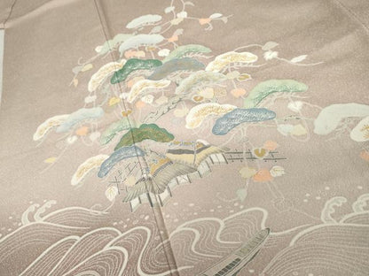 平和屋着物●訪問着 飛鶴浜松風景文 暈し染め 金彩 正絹 逸品 AABD5040cs
