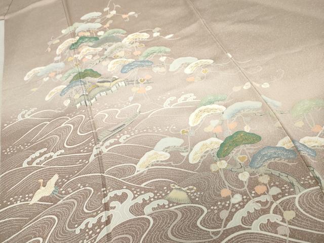 平和屋着物●訪問着 飛鶴浜松風景文 暈し染め 金彩 正絹 逸品 AABD5040cs