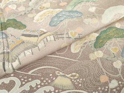 平和屋着物●訪問着 飛鶴浜松風景文 暈し染め 金彩 正絹 逸品 AABD5040cs