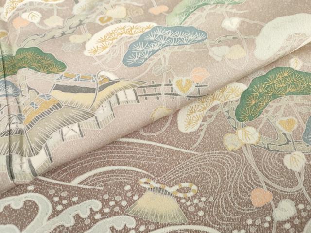 平和屋着物●訪問着 飛鶴浜松風景文 暈し染め 金彩 正絹 逸品 AABD5040cs