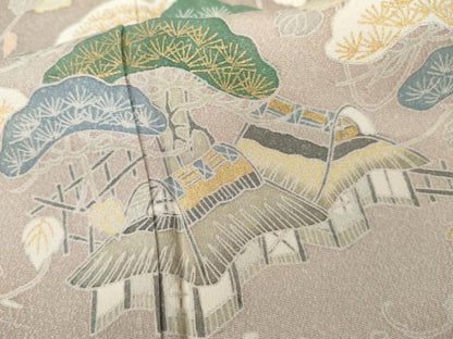 平和屋着物●訪問着 飛鶴浜松風景文 暈し染め 金彩 正絹 逸品 AABD5040cs