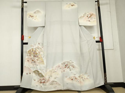 平和屋着物●訪問着 駒刺繍 重ね山吉祥花文 暈し染め 正絹 逸品 AABD5052cs