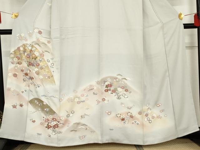 平和屋着物●訪問着 駒刺繍 重ね山吉祥花文 暈し染め 正絹 逸品 AABD5052cs