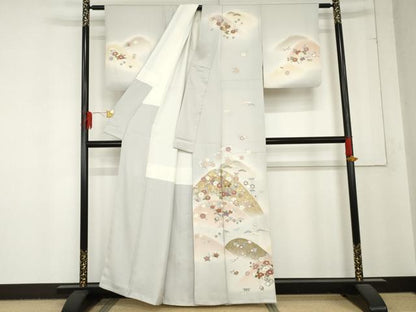 平和屋着物●訪問着 駒刺繍 重ね山吉祥花文 暈し染め 正絹 逸品 AABD5052cs