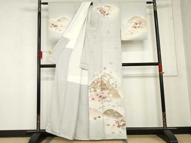 平和屋着物●訪問着 駒刺繍 重ね山吉祥花文 暈し染め 正絹 逸品 AABD5052cs