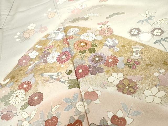 平和屋着物●訪問着 駒刺繍 重ね山吉祥花文 暈し染め 正絹 逸品 AABD5052cs