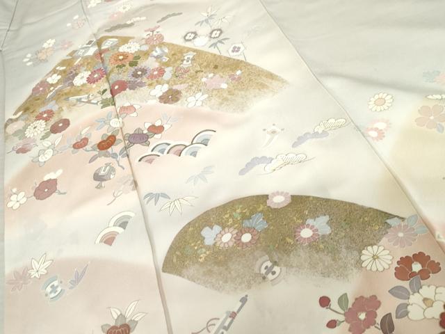平和屋着物●訪問着 駒刺繍 重ね山吉祥花文 暈し染め 正絹 逸品 AABD5052cs