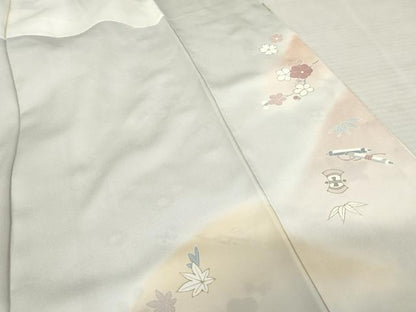 平和屋着物●訪問着 駒刺繍 重ね山吉祥花文 暈し染め 正絹 逸品 AABD5052cs