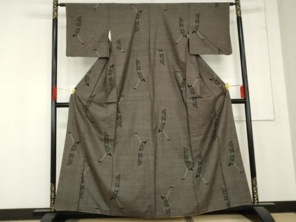 平和屋着物●本場大島紬 泥染め 一元7マルキ 短冊花文 正絹 逸品 AABD5063cs