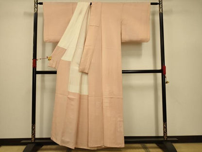 平和屋着物■色留訪問着　刺繍　流水竹取花文　肌色　正絹　逸品　AABD5120sx