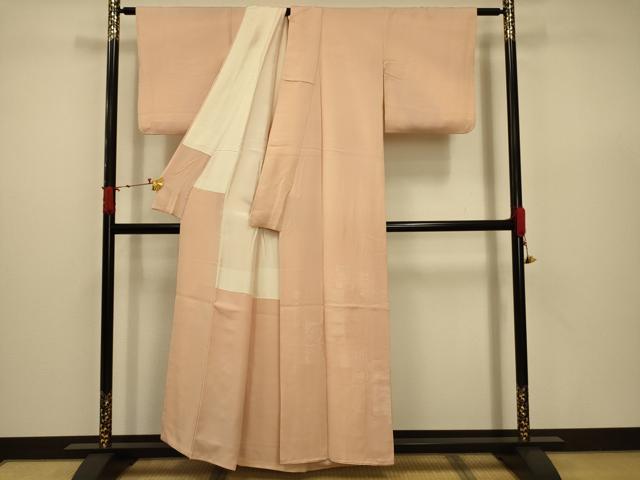 平和屋着物■色留訪問着　刺繍　流水竹取花文　肌色　正絹　逸品　AABD5120sx