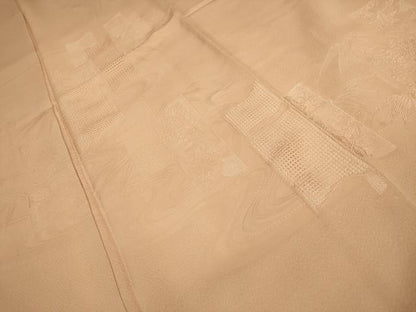 平和屋着物■色留訪問着　刺繍　流水竹取花文　肌色　正絹　逸品　AABD5120sx