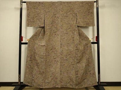 平和屋着物■上質な小紋　更紗花文　鬼しぼ縮緬　正絹　逸品　AABD5269sx