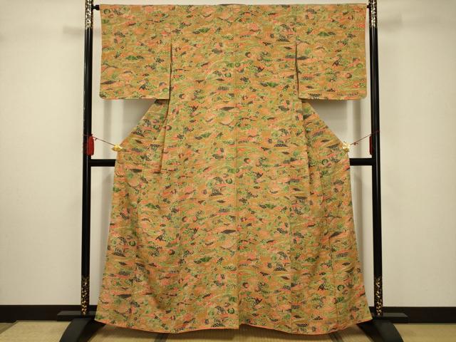 平和屋着物■上質な小紋　型染め　風景文　正絹　逸品　AABD5271sx