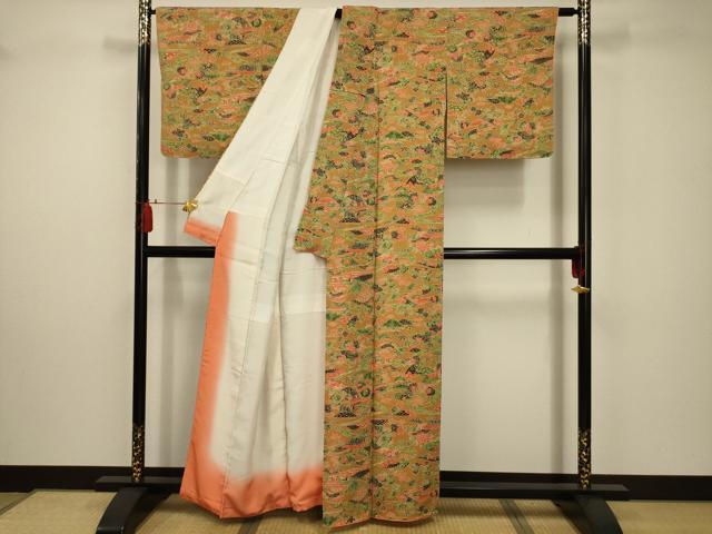 平和屋着物■上質な小紋　型染め　風景文　正絹　逸品　AABD5271sx