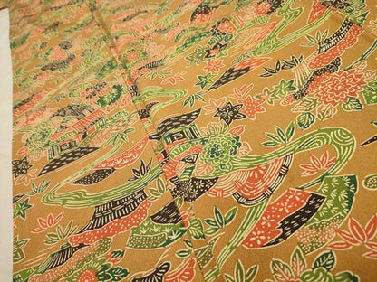 平和屋着物■上質な小紋　型染め　風景文　正絹　逸品　AABD5271sx