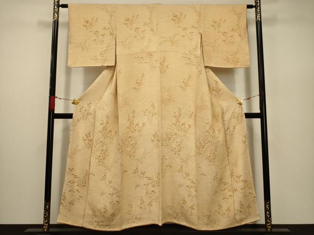 平和屋着物■上質な小紋　草花文　鬼しぼ縮緬　正絹　逸品　AABD5278sx