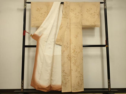 平和屋着物■上質な小紋　草花文　鬼しぼ縮緬　正絹　逸品　AABD5278sx