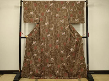 平和屋着物■上質な小紋　絞り　亀甲花文　金彩　正絹　逸品　AABD5281sx