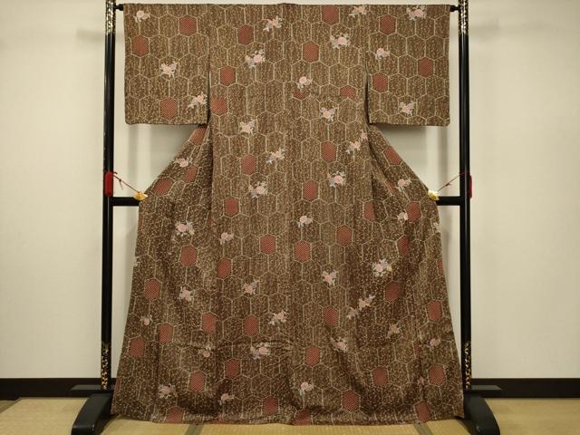 平和屋着物■上質な小紋　絞り　亀甲花文　金彩　正絹　逸品　AABD5281sx